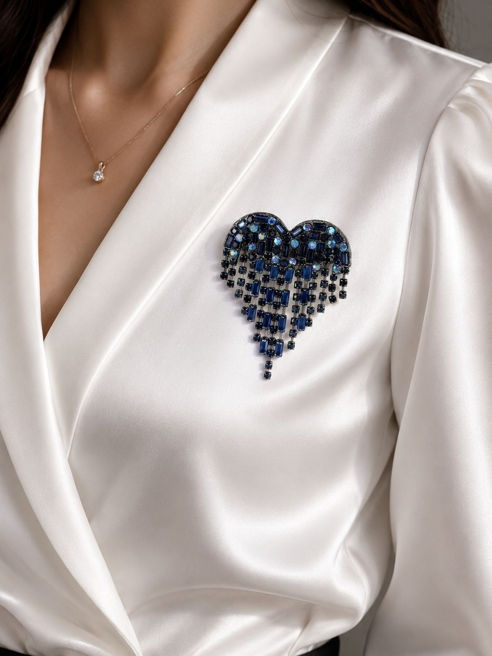 Blue Heart Tassel Crystal Brooch